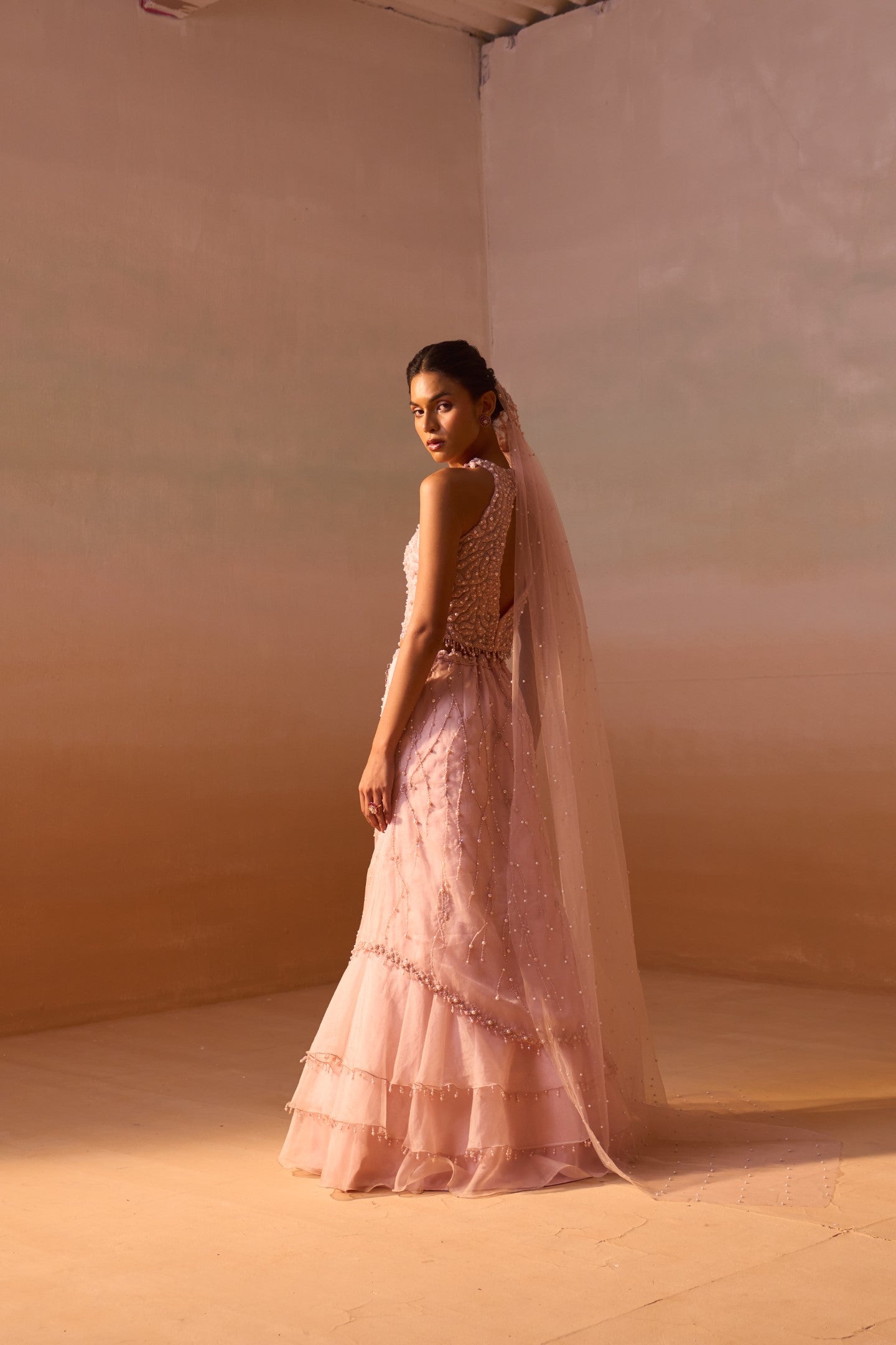 SOFT PINK  ORGANZA LAYERED SKIRT SET