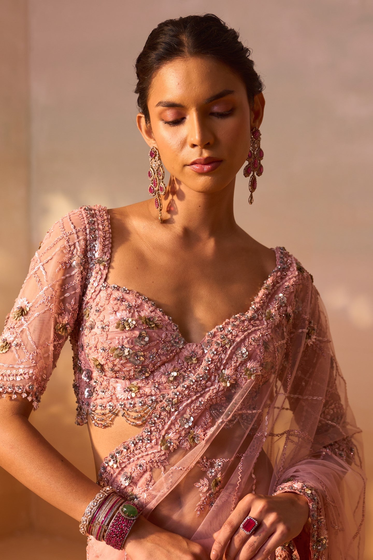 Amna Sharif In ROSE PINK SAREE