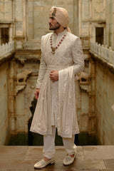 Light Beige Raw Silk Sherwani Set