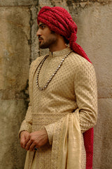 Gold Zardozi Raw Silk Sherwani Set