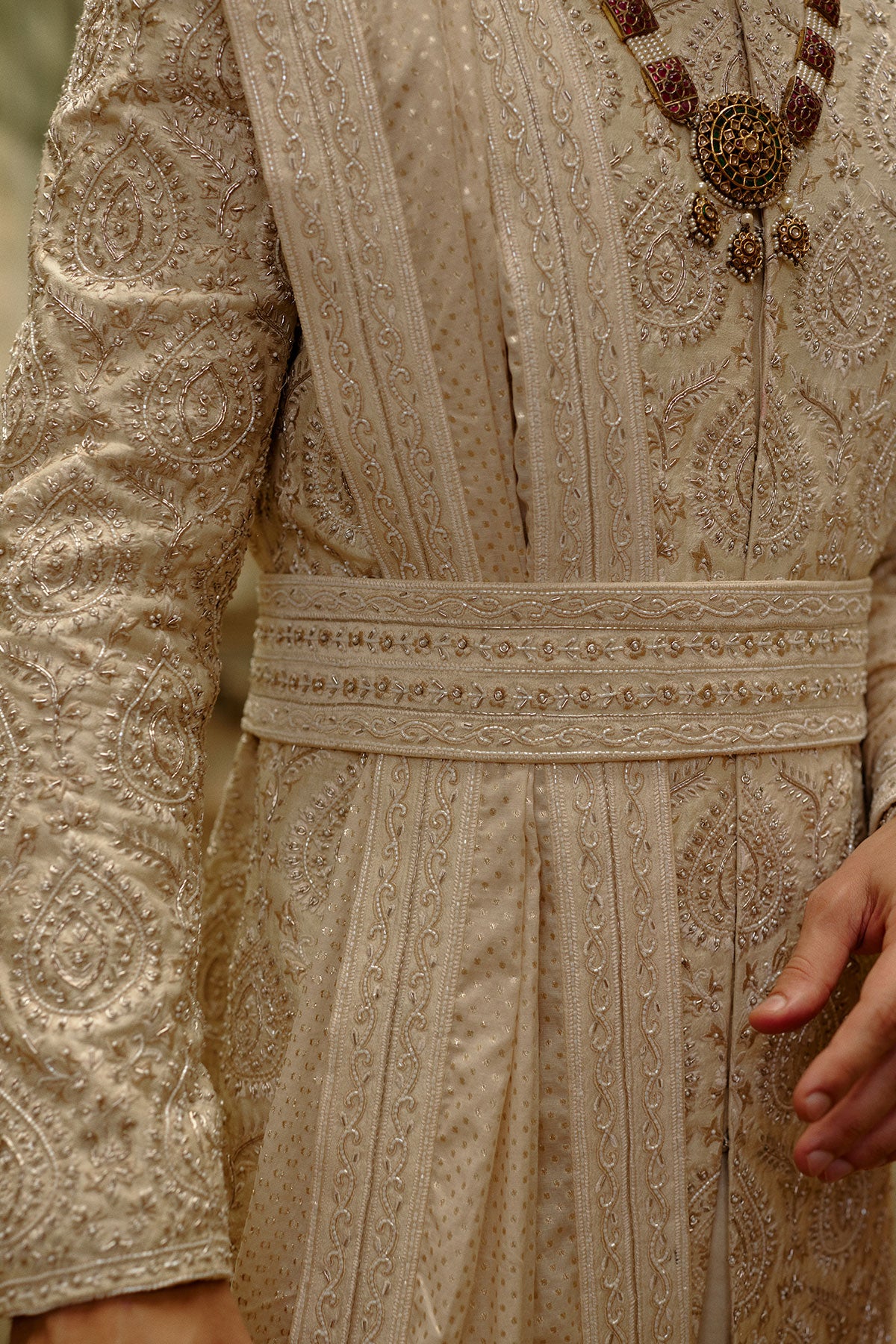 Light Beige Raw Silk Sherwani Set