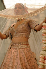 Amna Sharif In Peach Raw Silk Lehenga Set