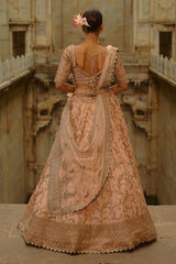 Peach Raw Silk Lehenga Set
