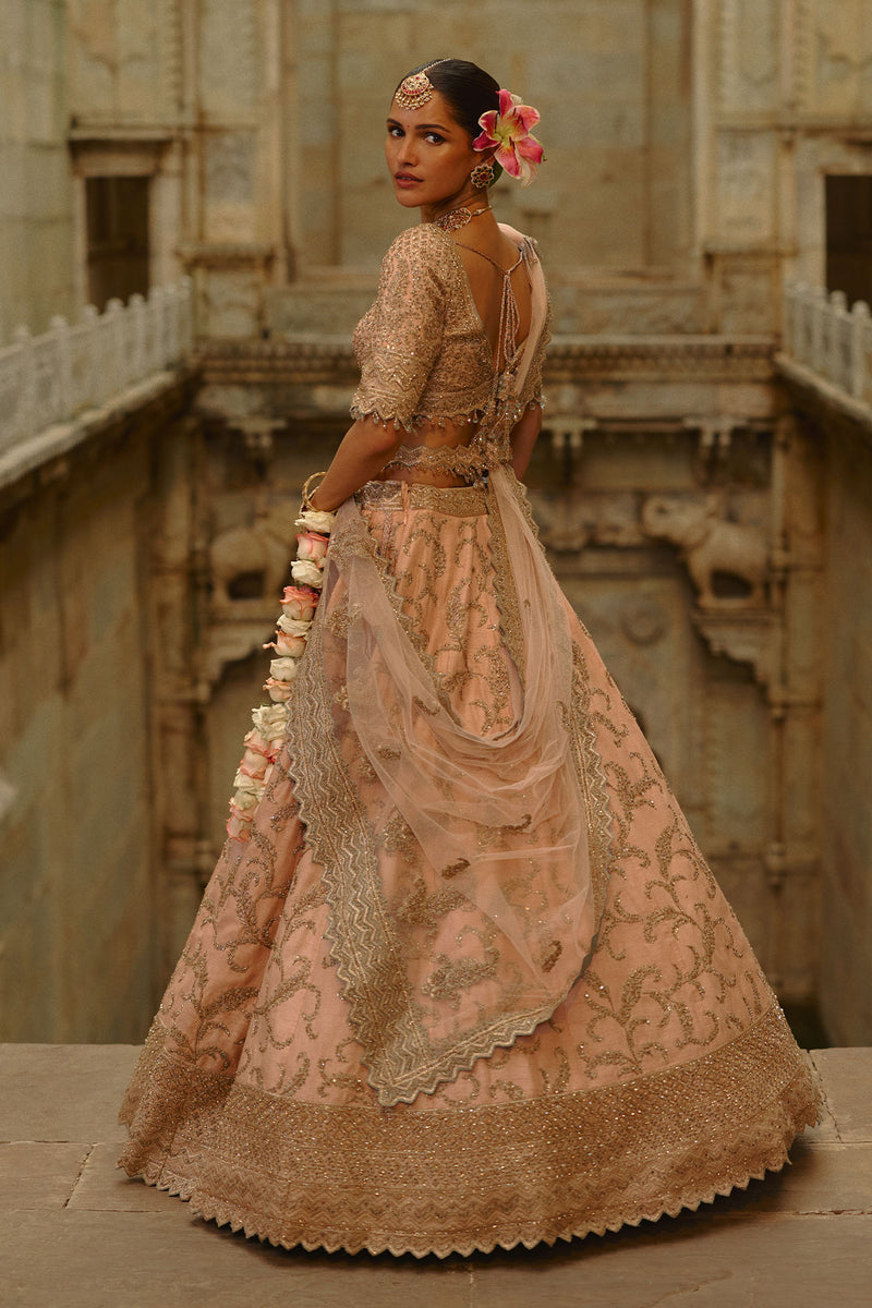 Peach Raw Silk Lehenga Set