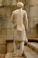 Linen Silk Brocade Zardozi Sherwani Set