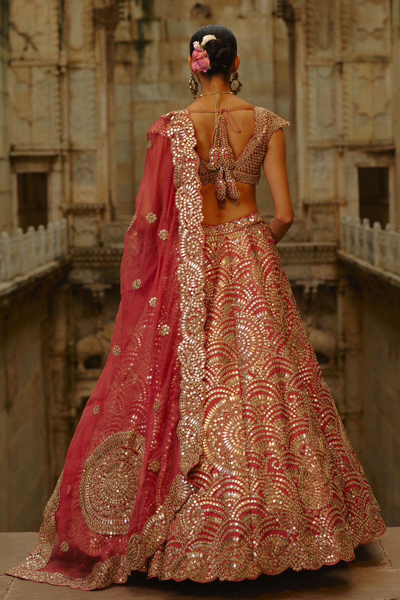 Rust Mirror Lehenga Set