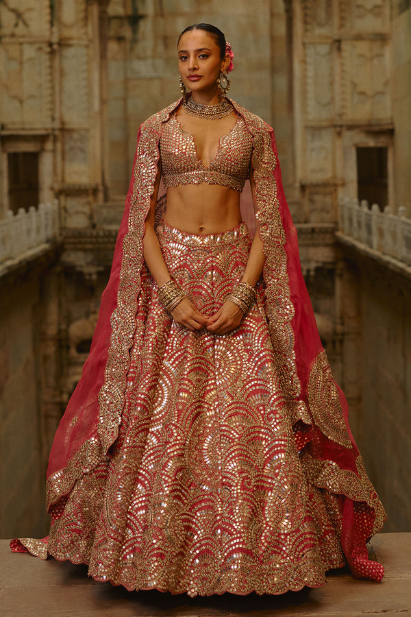 Rust Mirror Lehenga Set
