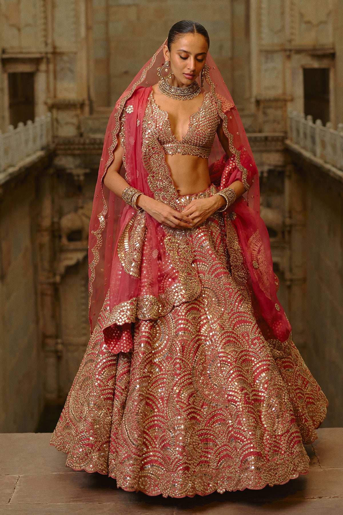 Rust Mirror Lehenga Set