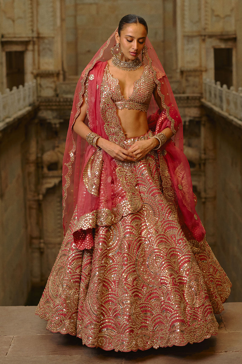 Rust Mirror Lehenga Set