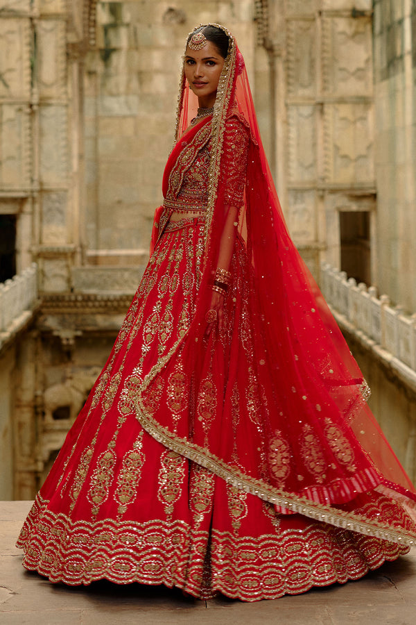 Red Satin Silk Lehenga Set