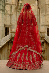 Red Satin Silk Lehenga Set