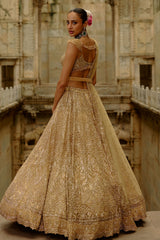 Gold Net Lehenga Set