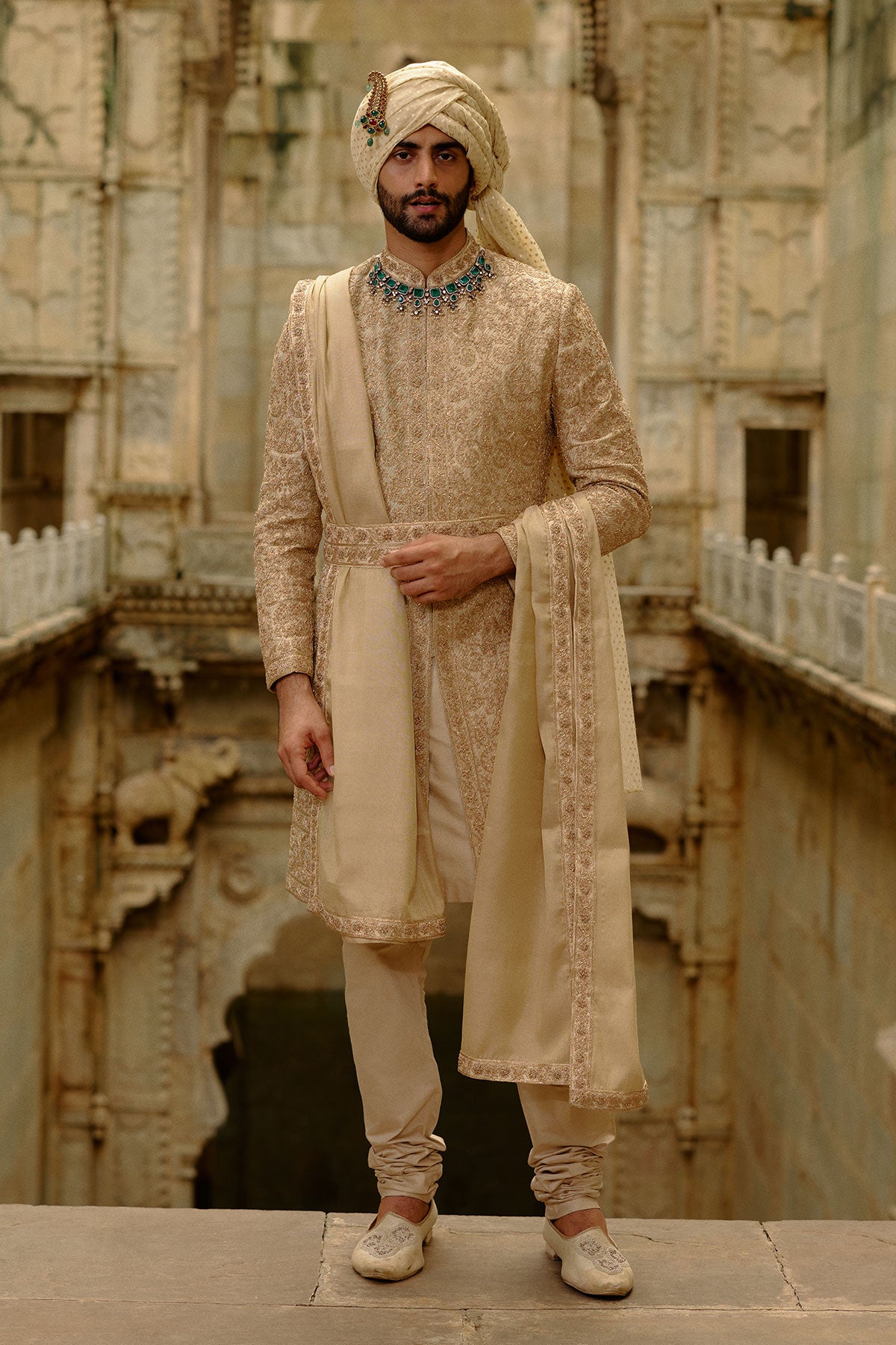 Gold Woven Banarasi Sherwani Set