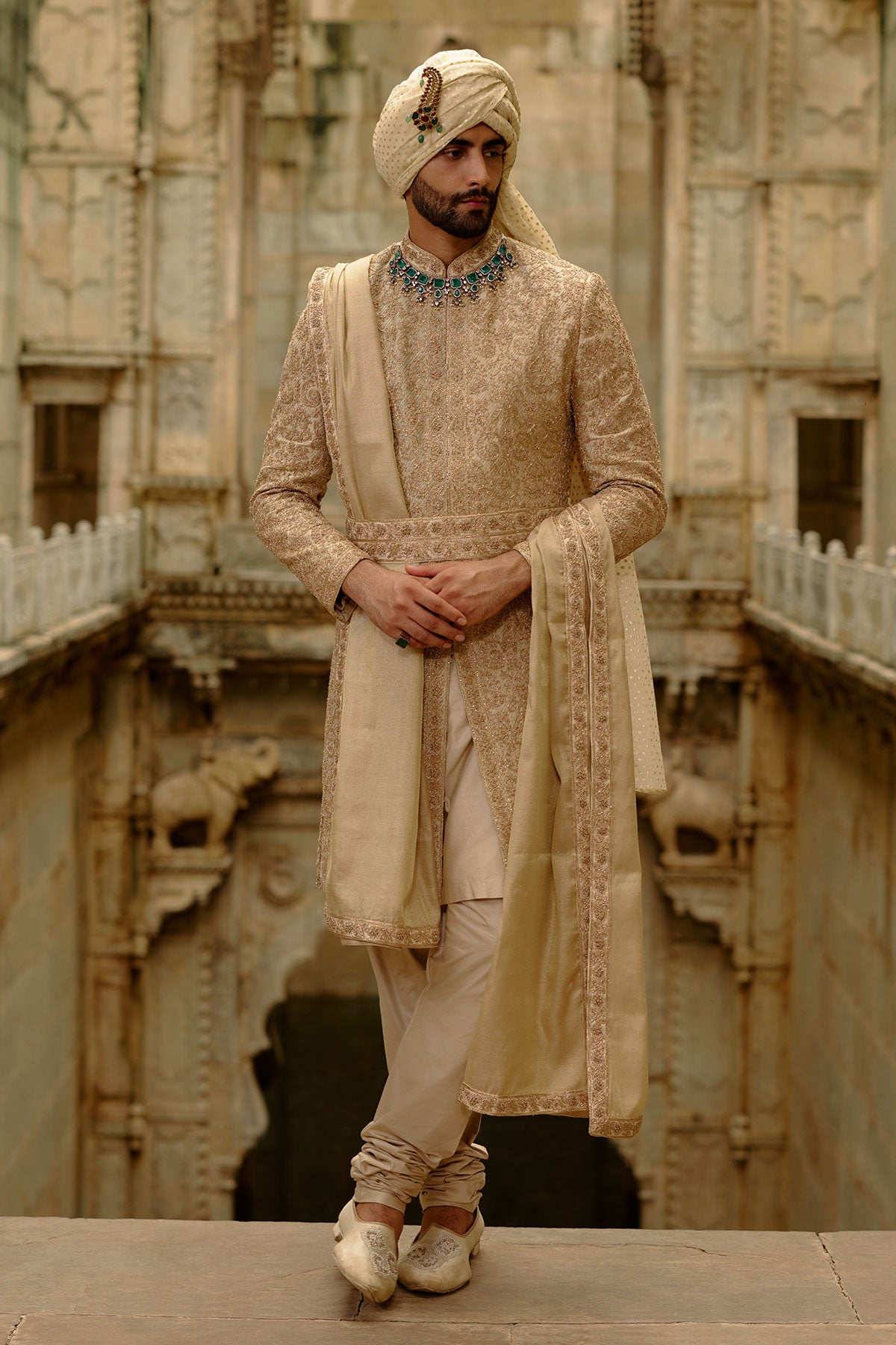 Gold Woven Banarasi Sherwani Set