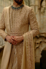 Gold Woven Banarasi Sherwani Set