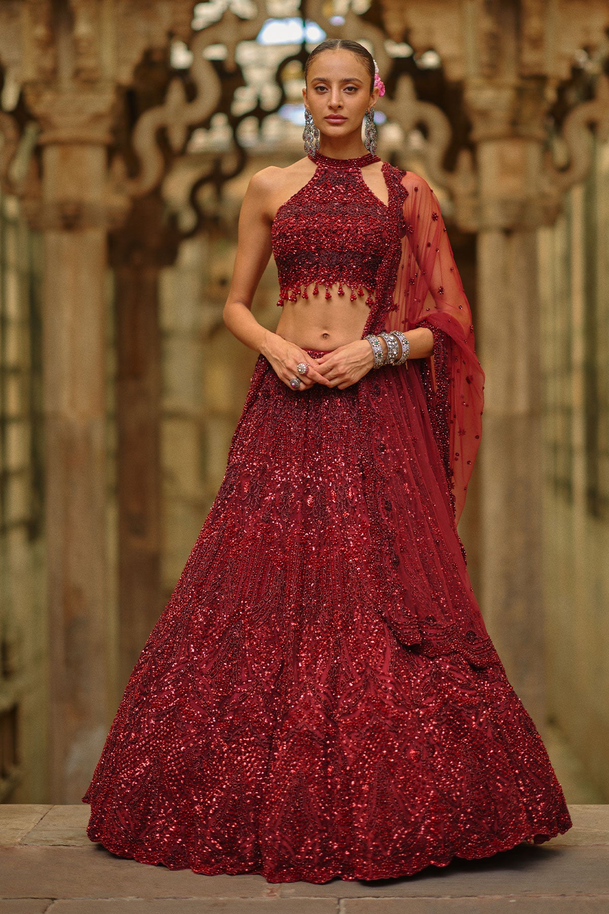Burgundy Lehenga Choli Dupatta Set