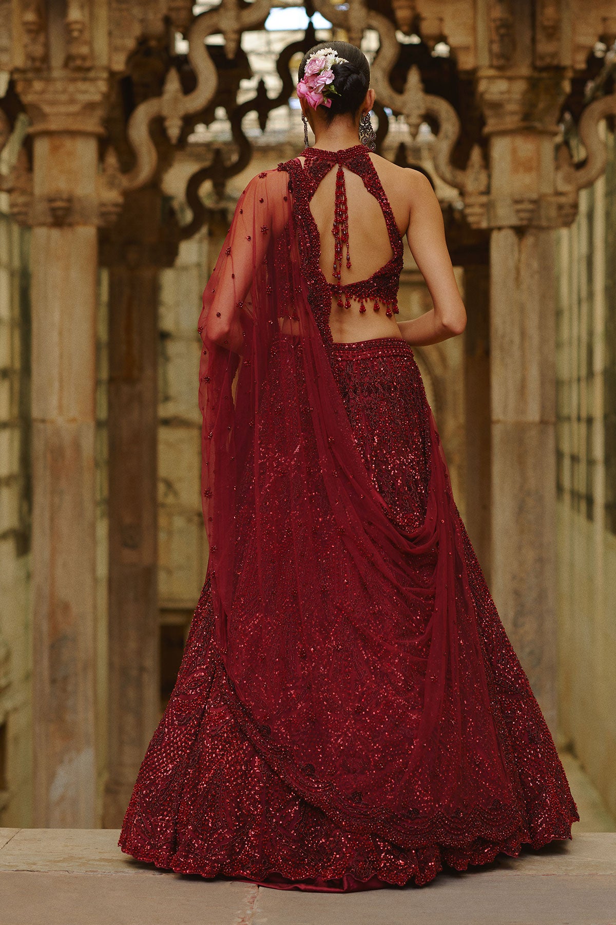 Burgundy Lehenga Choli Dupatta Set