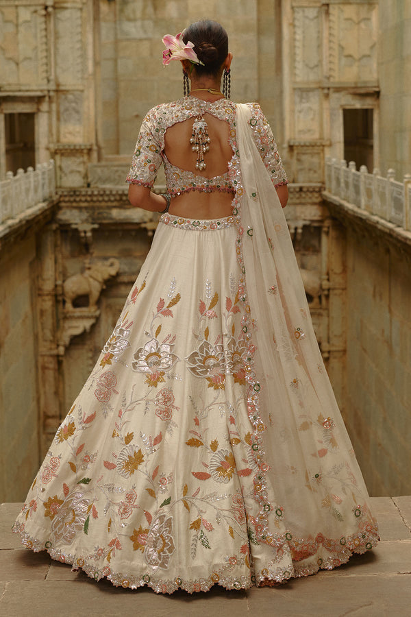 Cream Raw Silk Gota Lehenga Set