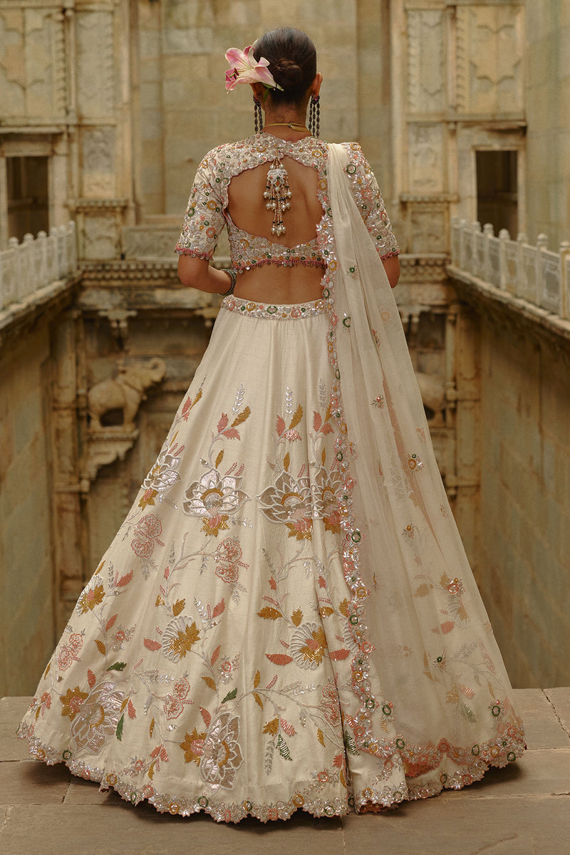 Cream Raw Silk Gota Lehenga Set