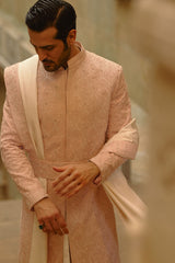Blush Pink Tafetta Silk Sherwani Set