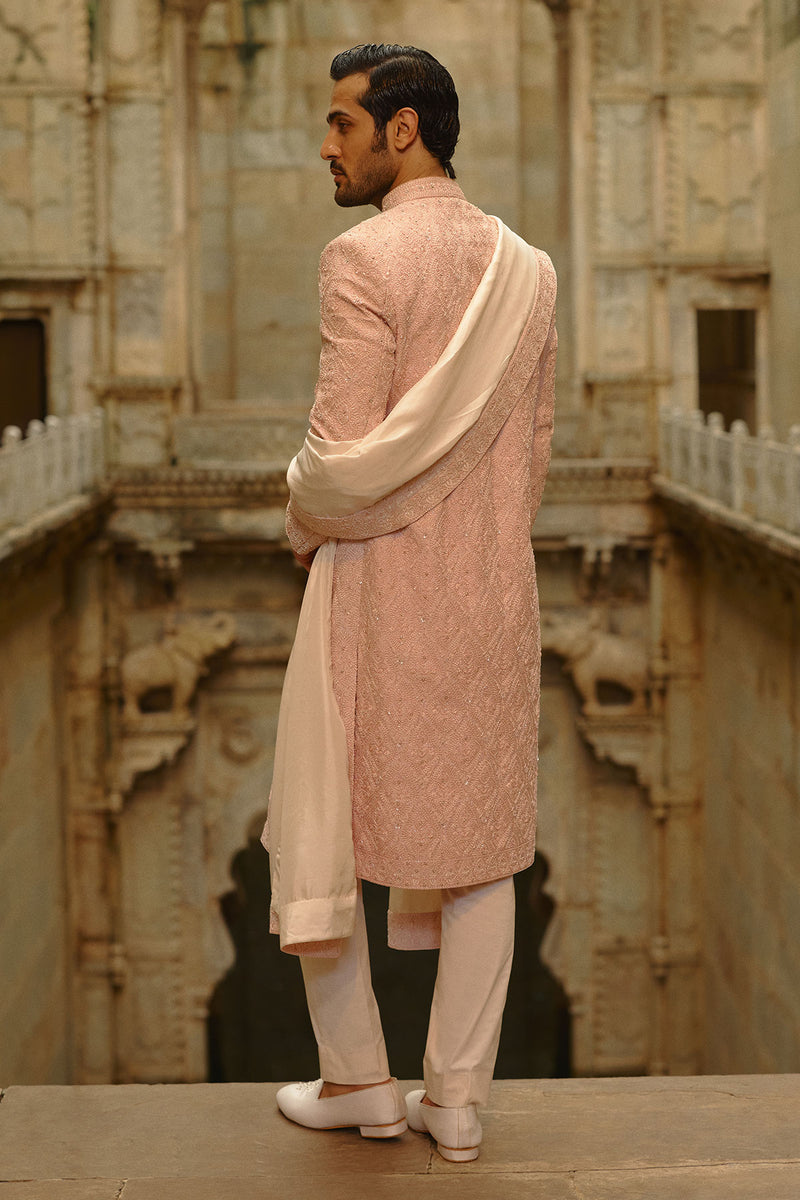 Blush Pink Tafetta Silk Sherwani Set