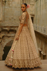 Cream Monga Lehenga Set