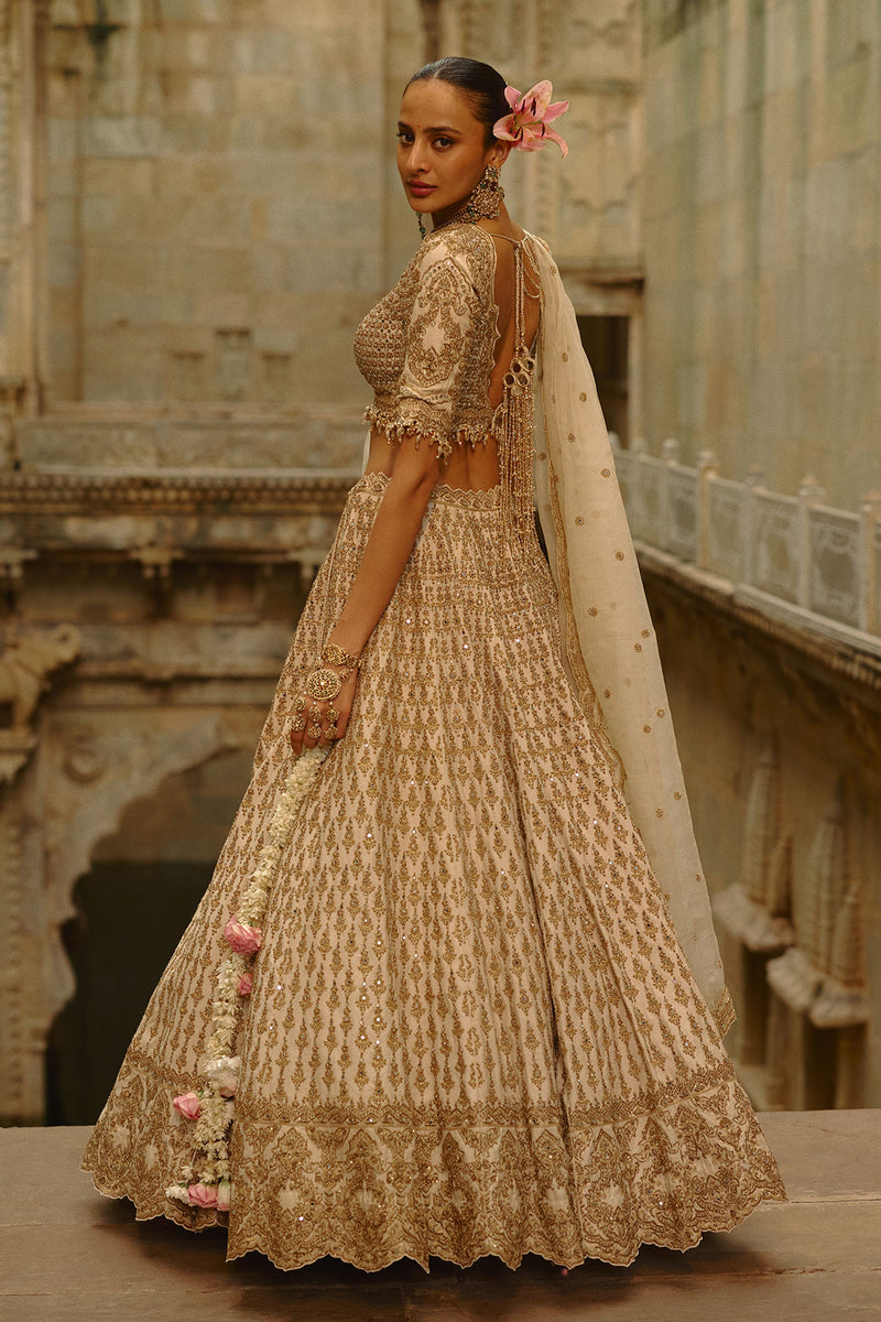 Cream Monga Lehenga Set