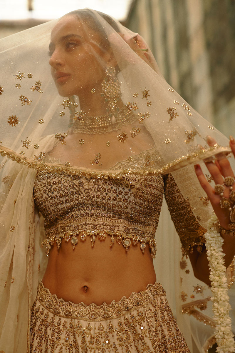 Cream Monga Lehenga Set
