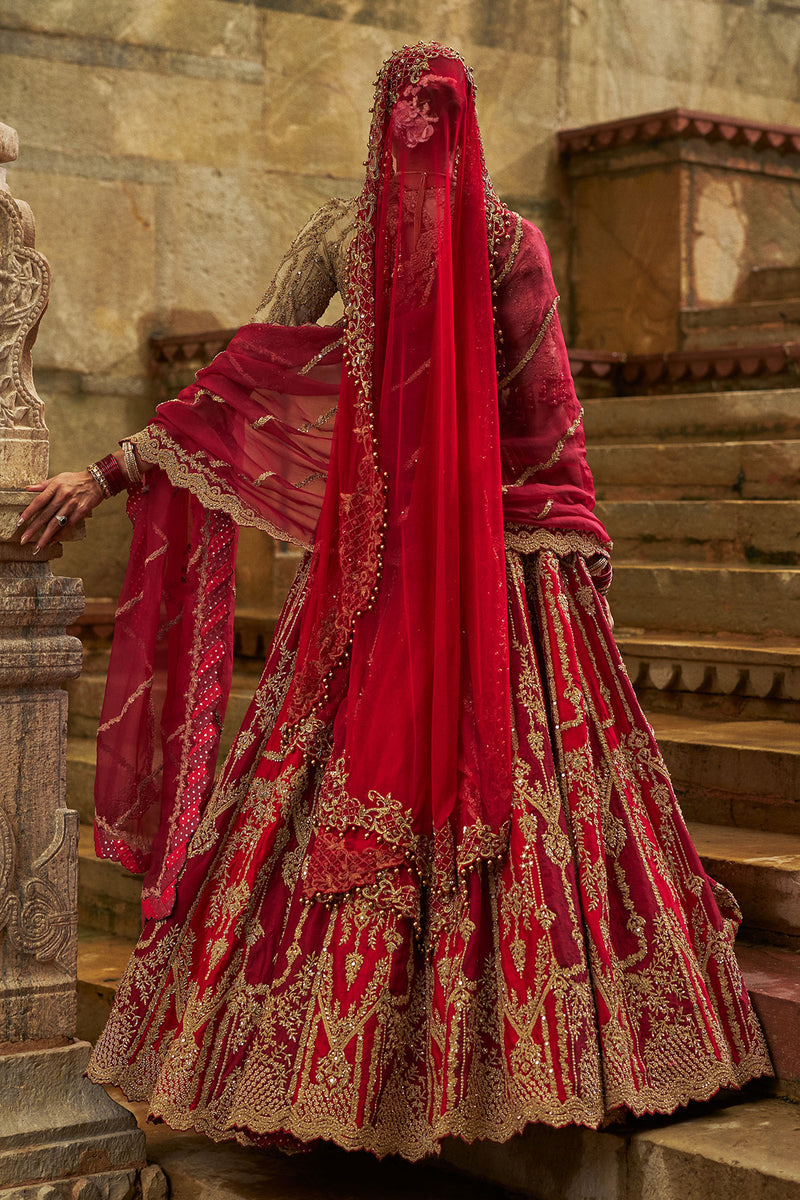 Red Maroon Raw Silk Lehenga Set
