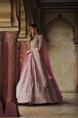 BLUSH PINK VELVET LEHENGA CHOLI WITH NET DUPATTA