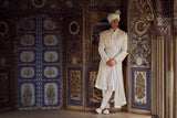 IVORY RAW SILK SHERWANI WITH KURTA AND CHURIDAR