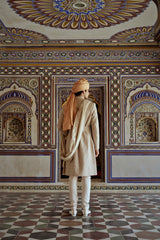 MUSHROOM RAW SILK SHERWANI WITH A COTTON SILK KURTA AND CHURIDAR