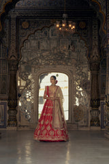 RED RAW SILK LEHENGA CHOLI WITH NET DUPATTA