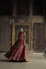 DEEP RED RAW SILK LEHENGA CHOLI WITH NET DUPATTA