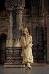 GOLD SHERWANI SET WITH CHOGA AND CHURIDAR