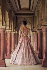 BLUSH PINK VELVET LEHENGA CHOLI WITH NET DUPATTA