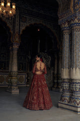 RED RAW SILK LEHENGA CHOLI DUPATTA