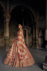 RED RAW SILK LEHENGA CHOLI WITH A NET DUPATTA