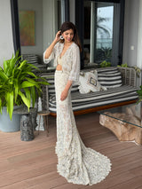 Mallika singhania In IVORY TRAIL SKIRT WITH PLEATED CROPTOP AND VEIL