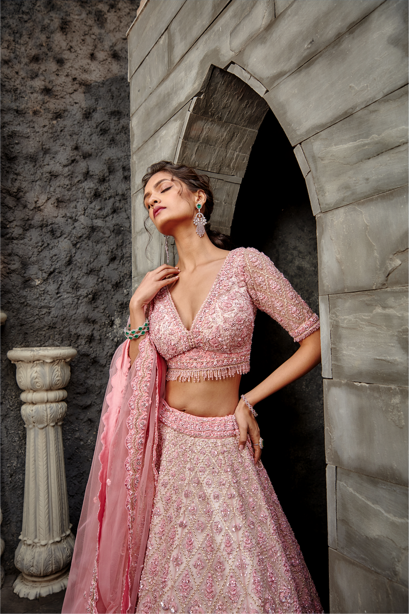 Blush Tulle Gota & Resham Lehenga