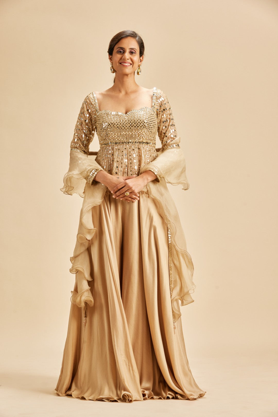 GOLD SHARARA WITH PEPLUM