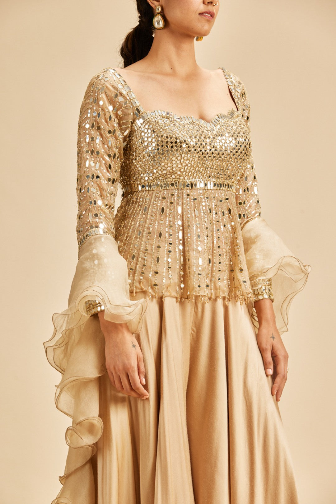 GOLD SHARARA WITH PEPLUM