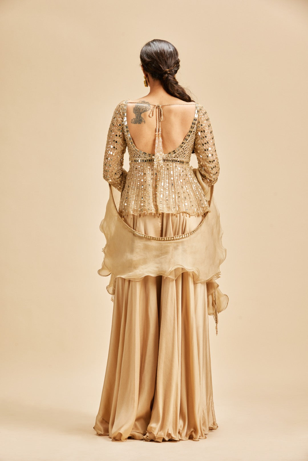 GOLD SHARARA WITH PEPLUM