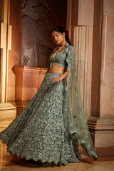 Sage Green Tulle Lehenga Choli Set