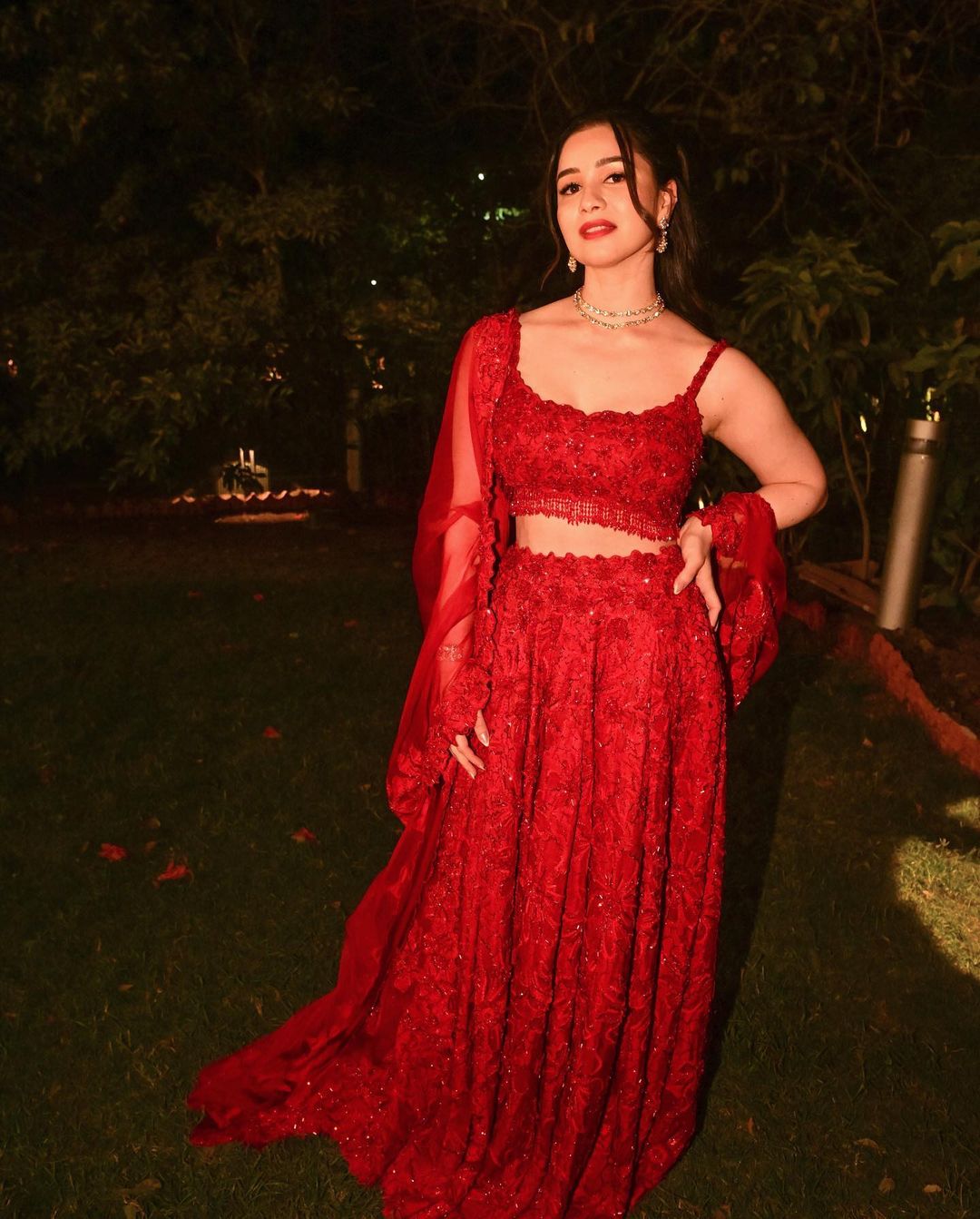 SARA TENDULKAR IN RED RAW SILK LEHENGA CHOLI SET