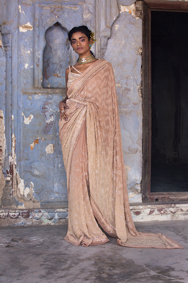 Beige Georgette Ombre Saree
