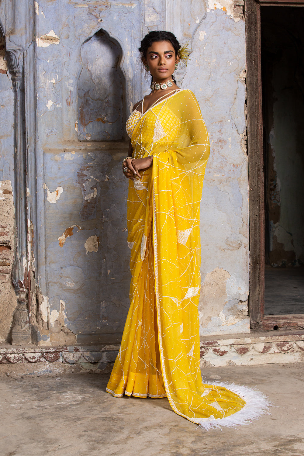KRITI SHETTY In Yellow Chiffon Saree With Organza Blouse