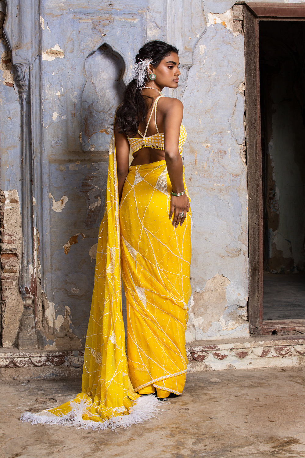 KRITI SHETTY In Yellow Chiffon Saree With Organza Blouse