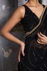 Black Gold Georgette Saree