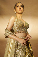Ahsaas Channa In Gold Tulle Lehenga Choli Set